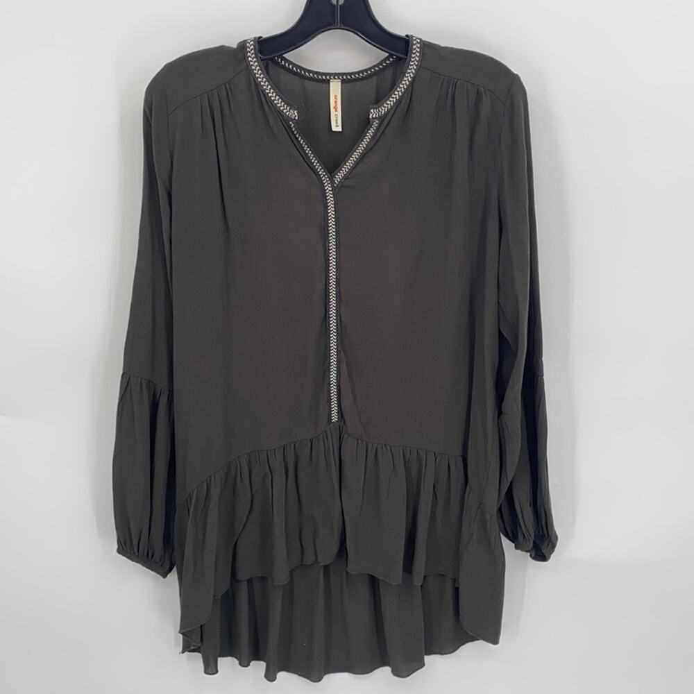 Orange Creek Women's Olive Green Long Puff Sleeve Top Size Small